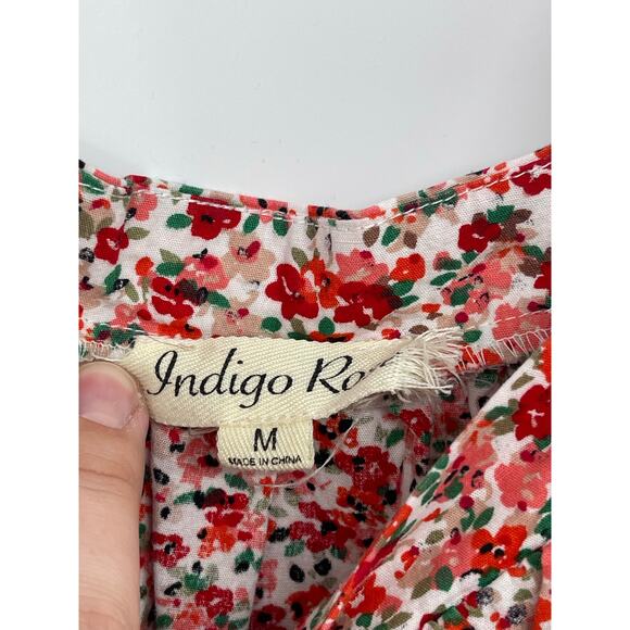 Indigo Rose Tiered Floral Cotton‎ Midi Dress Size M Cottage Peasant Milkmaid - Picture 4 of 5